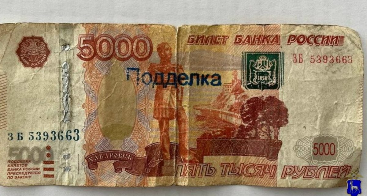 В Тольятти мужчина расплатился найденной на улице фальшивой пятитысячной купюрой